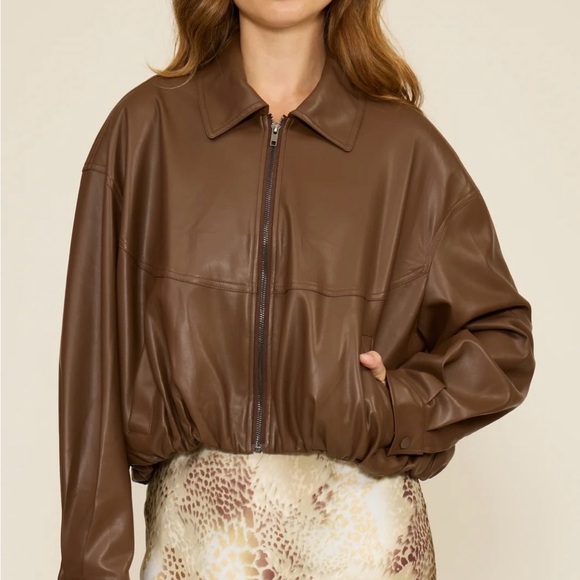 Lucy Paris Chocolate Brown Faux Leather Jacket - Picture 4 of 5